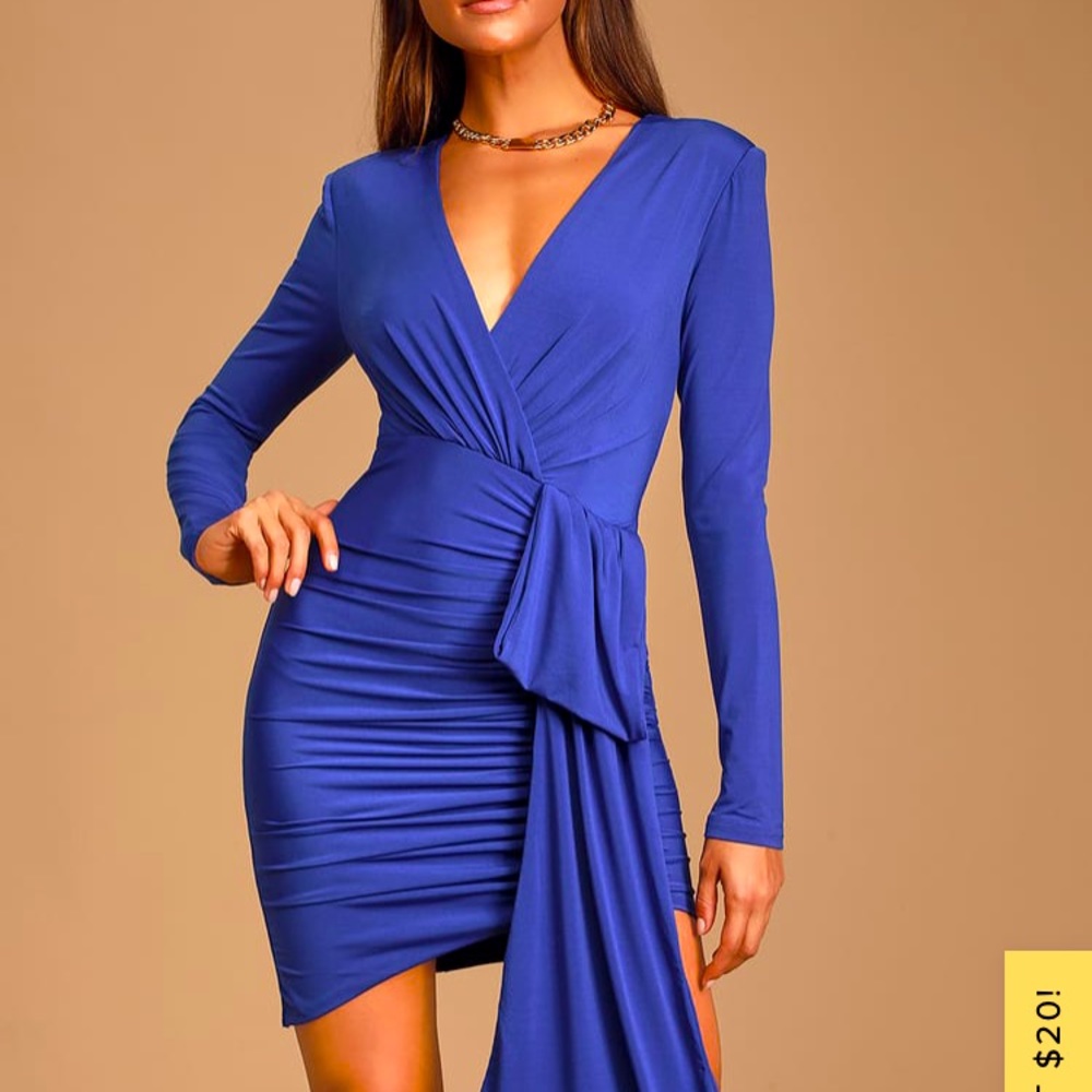 SALE!!! Lulu’s Marlay Royal Blue Ruched Long Sleeve Bodycon Dress